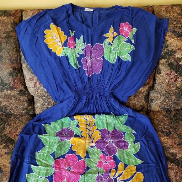 Batik, cotton kaftan dress, M, flowers & leafs, hand made, Liliyana, in TV show - Picture 2 of 7